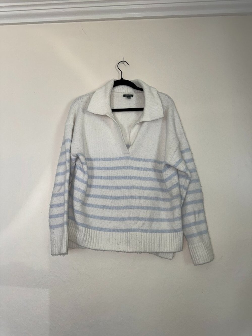 Wild Fable white and blue striped polo sweater